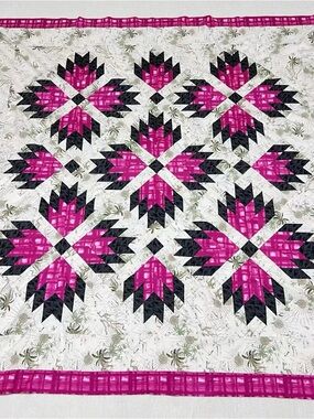 Handmade Bear Paw Log Cabin Patchwork Cotton Quilt Top/Topper queen size